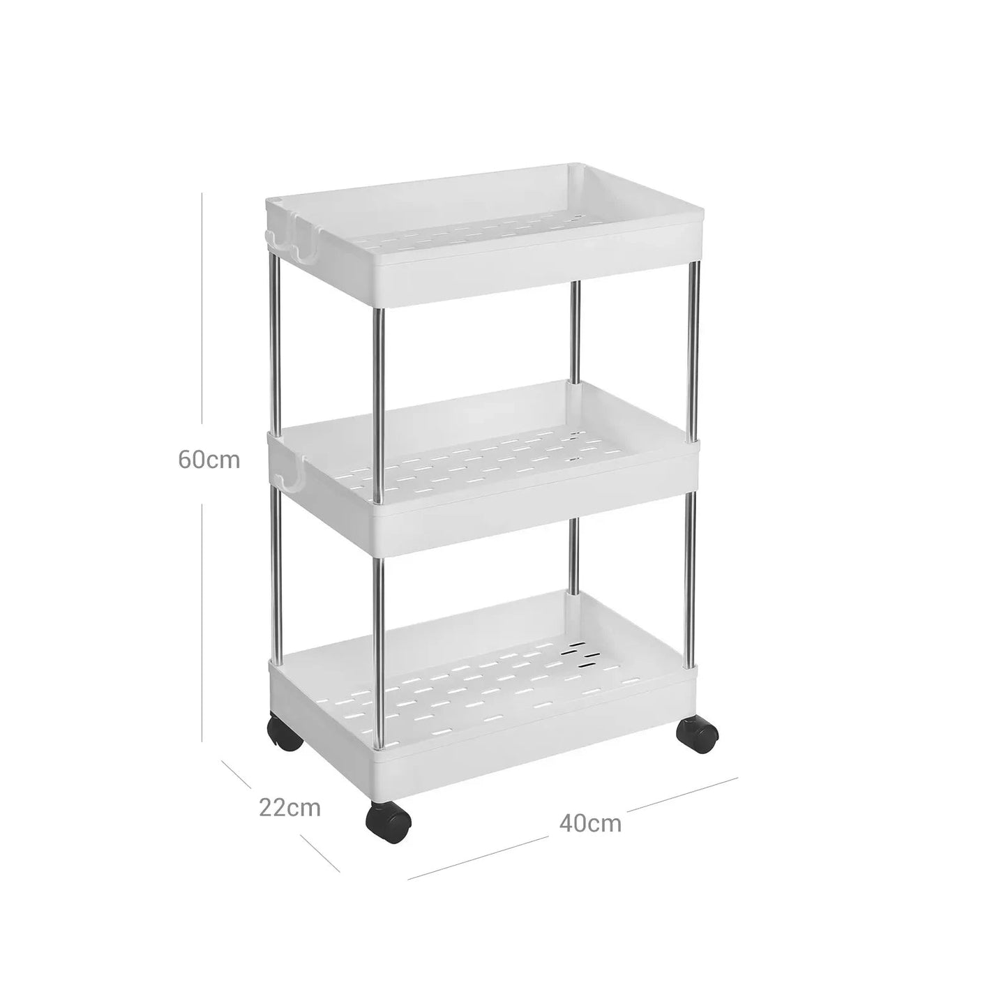 In And OutdoorMatch 3 Tier Rolling Cart Lucas - Keuken Trolley - Niche Plank - Op Wielen - Ruimtebesparend - Keuken - Plank Badkamer - Woonkamer - Kantoor - 40x22x60cm - Wit Keuken Trolley