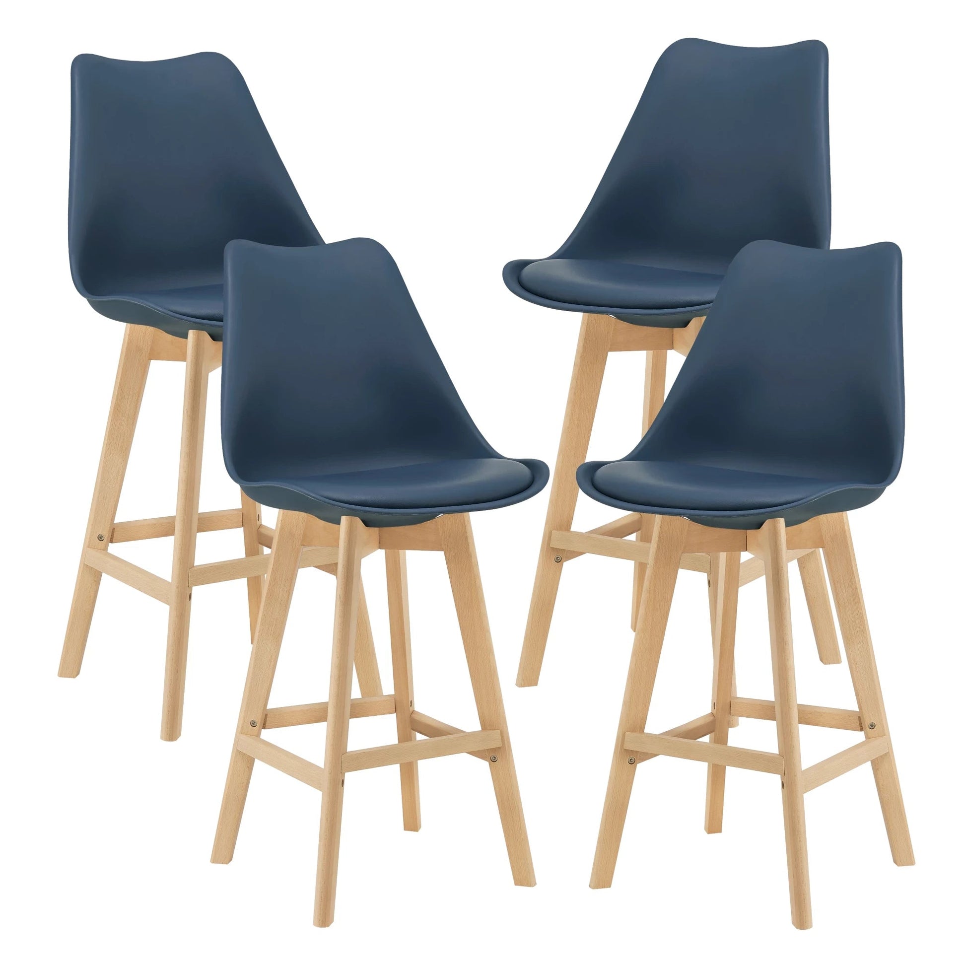 In And OutdoorMatch Barkruk Eden - Set van 4 - Imitatieleer en Beuken - 105x48x58 cm - Blauw - Modern design Barkrukken / hocker