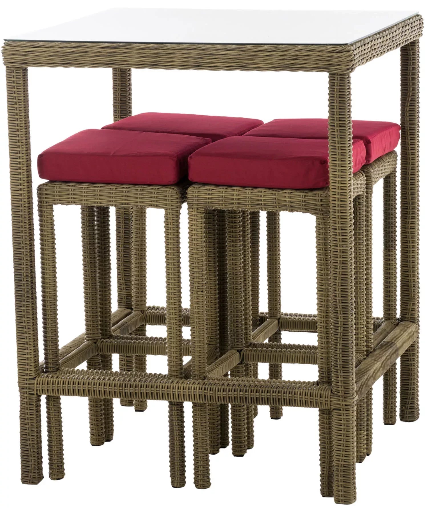 In And OutdoorMatch Bartafel met stoelen Orie - Rood/Creme - Tuinbar Rotan - Set van 4 Orie - Binnen en buiten - Weerbestendig - Tuinmeubelen - 4 personen Bar table