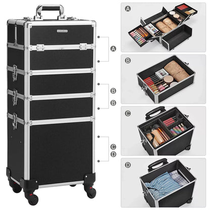 In And OutdoorMatch Beautykoffer Roman - Trolley - Cosmetic Case - Aluminium Make-up - Beauty Case - Zwart Make-up koffer