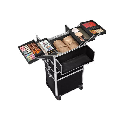 In And OutdoorMatch Beautykoffer Roman - Trolley - Cosmetic Case - Aluminium Make-up - Beauty Case - Zwart Make-up koffer