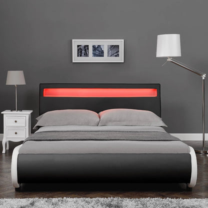 In And OutdoorMatch Bed Gwendolyn - LED - Bedframe - Kunstleer - 140x200 cm - Zwart - Modern design Bedframe