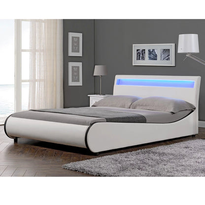 In And OutdoorMatch Bed Ima - LED - Bedframe - Kunstleer - 140x200 cm - Wit - Modern design Bedframe