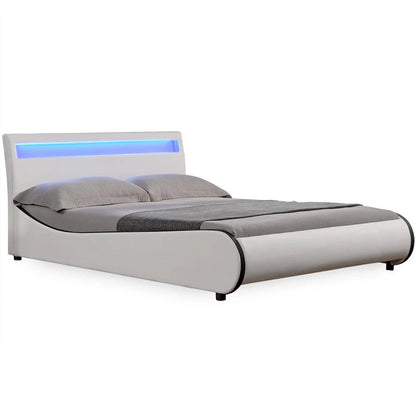 In And OutdoorMatch Bed Ima - LED - Bedframe - Kunstleer - 140x200 cm - Wit - Modern design Bedframe