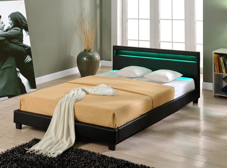 In And OutdoorMatch Bed Orville - met LED verlichting - Bedbodem - 160x200 cm - Zwart - Modern Design bed twee personen