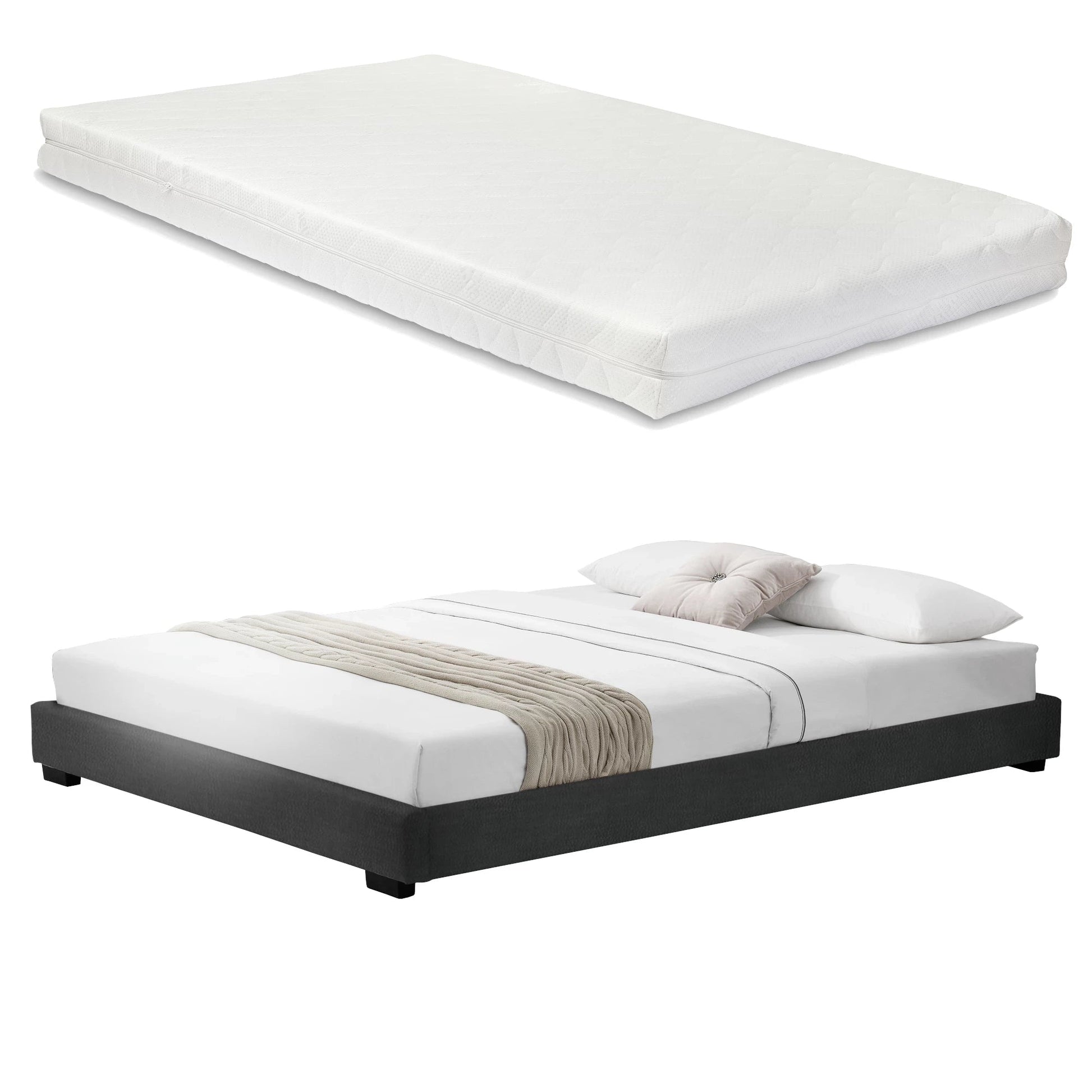 In And OutdoorMatch Bedframe Carmel - Modern kunstleer bedframe - met matras - 180x200 - Zwart Bedframe