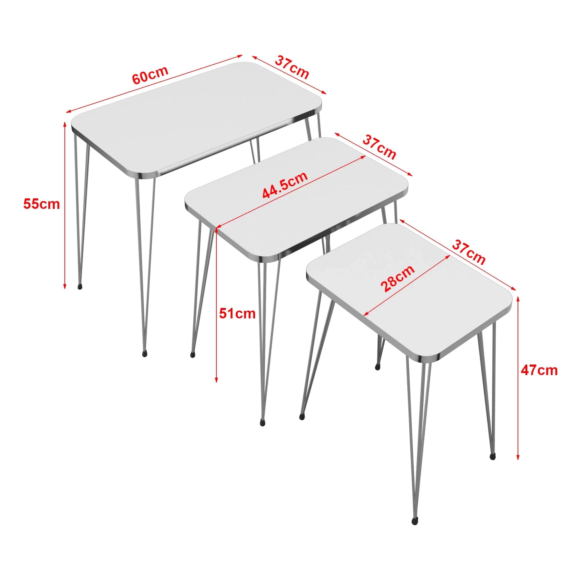 In And OutdoorMatch Bijzettafel Crowe - Set van 3 - Wit en Zilver - Spaanplaat en Metaal - Stijlvol design Bijzetttafel