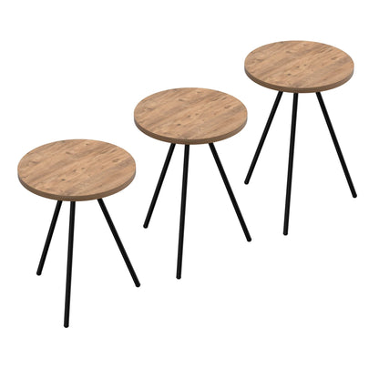 In And OutdoorMatch Bijzettafel Erik - Set van 3 - Rond - Houtkleurig en Zwart - Spaanplaat en Metaal - Stijlvol Design Bijzetttafel