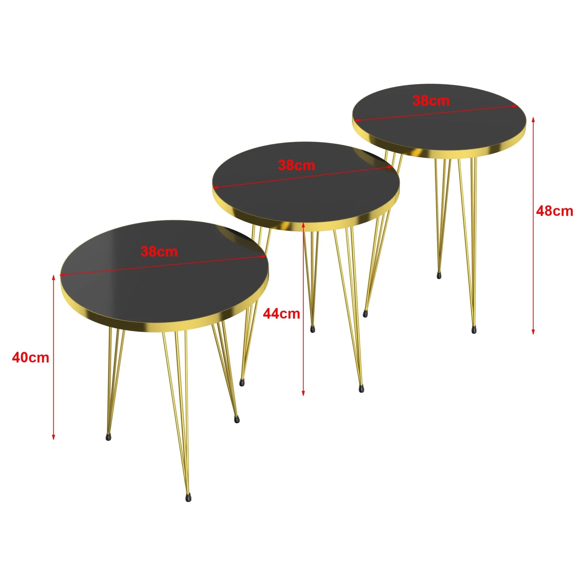 In And OutdoorMatch Bijzettafel Gideon - Set van 3 - Rond - Goudkleurig en Zwart - Spaanplaat en Metaal - Stijlvol design Bijzetttafel