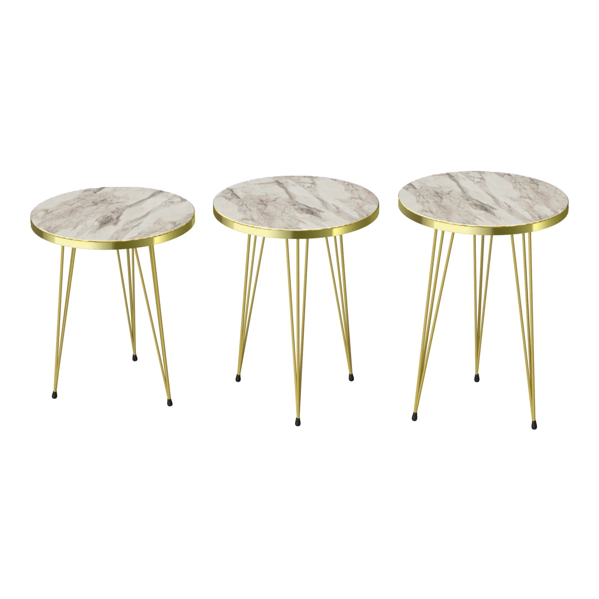 In And OutdoorMatch Bijzettafel Joffa - Set van 3 - Rond - Marmer Wit en Goud - Spaanplaat en Metaal - Stijlvol design Bijzetttafel