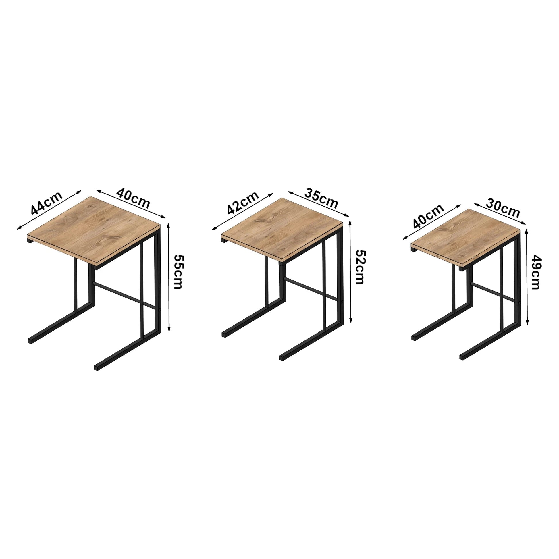 In And OutdoorMatch Bijzettafel Lina - Set van 3 - Zwart en Houtkleurig - Spaanplaat en Metaal - Stijlvol Design Bijzetttafel