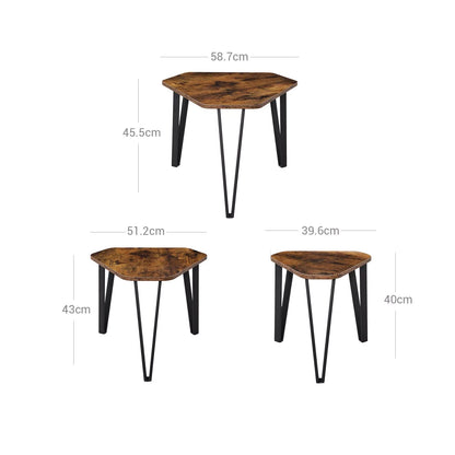 In And OutdoorMatch Bijzettafel Tófa Misty - Set van 3 - Industrieel - Laptoptafel - Ontbijt - Bed - Rond - Zwart - Salontafel Bijzetttafel