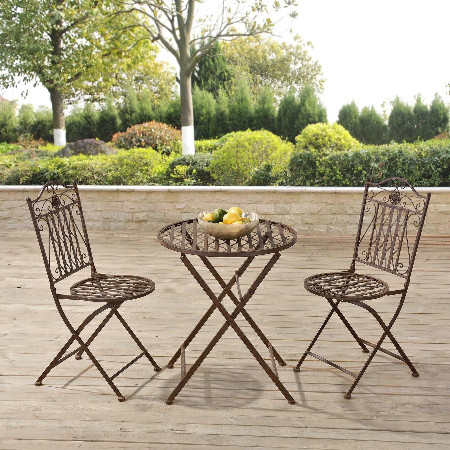 In And OutdoorMatch Bistroset Eska - Metalen Tuintafel - Met 2 Tuinstoelen - Bruin - Stabiel Metaal - Weerbestendig Garden set