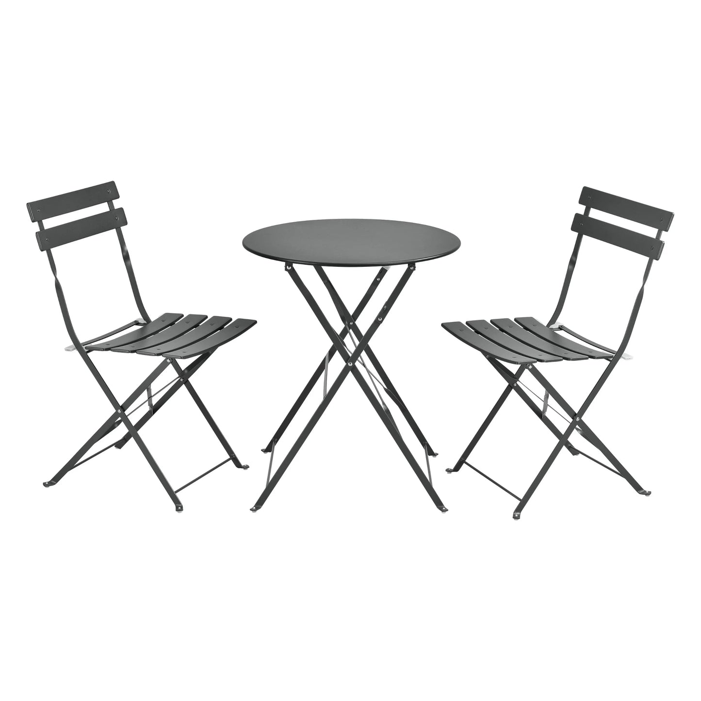 In And OutdoorMatch Bistroset Shenna - Metalen Tuintafel - Met 2 Tuinstoelen - Donkergrijs - Staal - Opvouwbaar Garden set