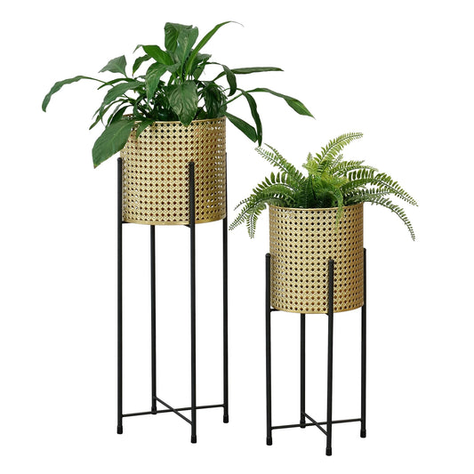 In And OutdoorMatch Bloempot Antonetta - Op Standaard - Metaal - Set van 2 - Zwart en Goudkleurig - Stijlvol Design Flowerpot