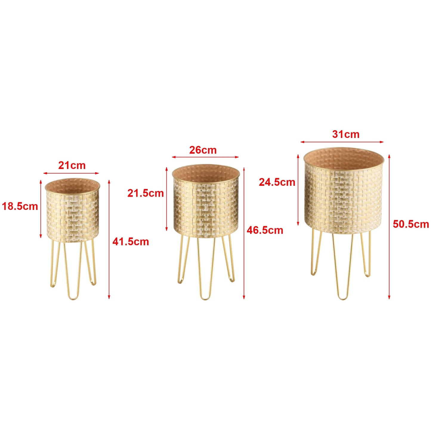 In And OutdoorMatch Bloempot Estelle - Op Standaard - Set van 3 - Messing - Metaal - Decoratieve bloempot Flowerpot