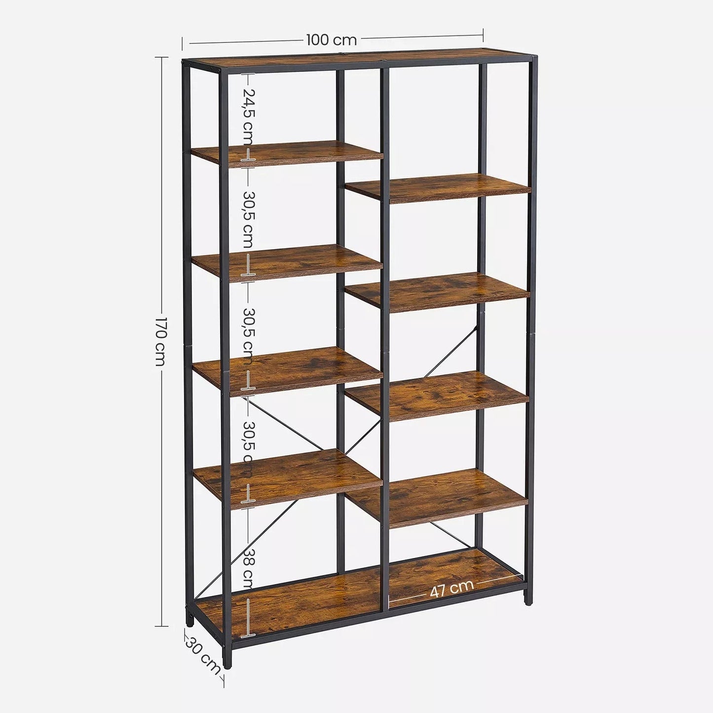 In And OutdoorMatch Boekenkast Ford - 9 planken - Bruin - Boekenplank - Industrieel - Woon-, slaapkamer en kinderkamer - Hout - MDF Boekenplank