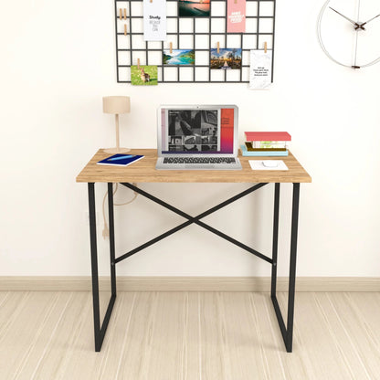 In And OutdoorMatch Bureau Andy - 75x90x60 cm - Eiken - Spaanplaat en Metaal - Stabiel Stalen Frame - Modern Design Desk