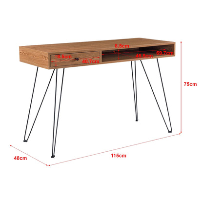 In And OutdoorMatch Bureau April - Met Lade - 115x48x75 cm - Houtkleurig en Zwart - Spaanplaat en Metaal - Stijlvol Design Desk