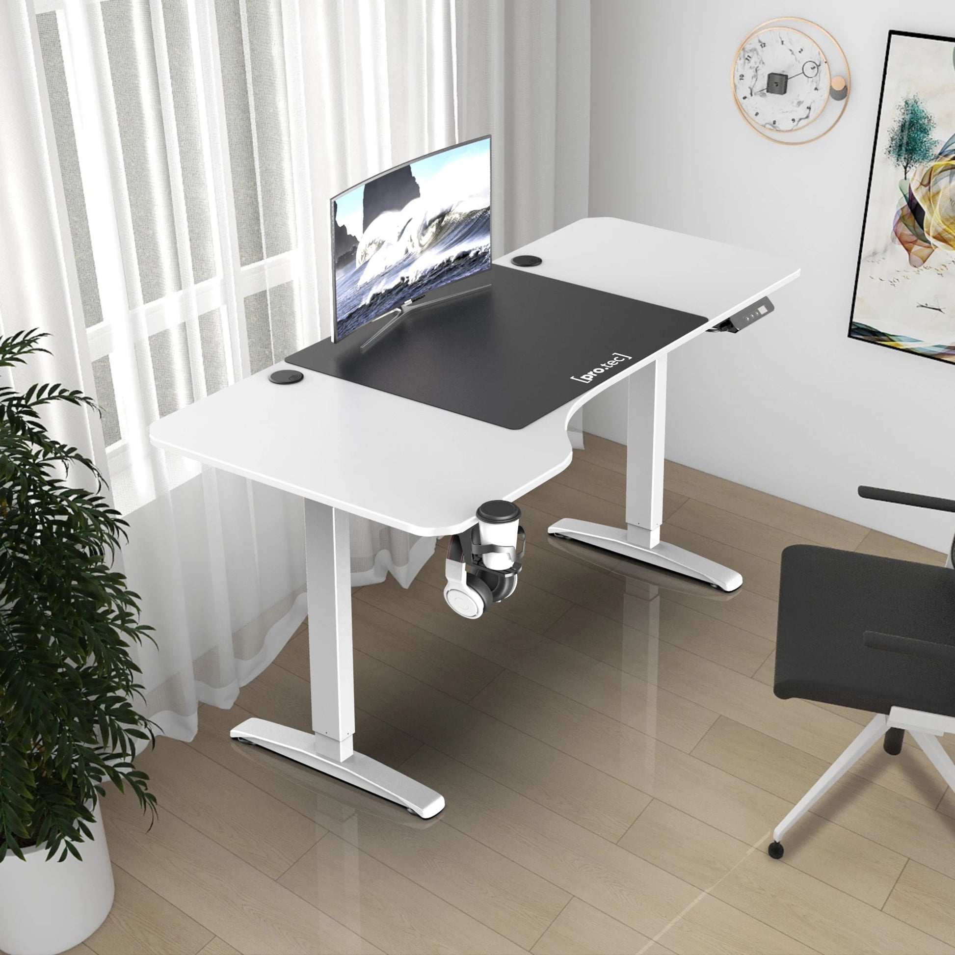 In And OutdoorMatch Bureau Elwyn - Zit Sta Bureau - Elektrisch In Hoogte Verstelbaar - Wit en Zwart - Spaanplaat en Aluminium - Modern Design Desk