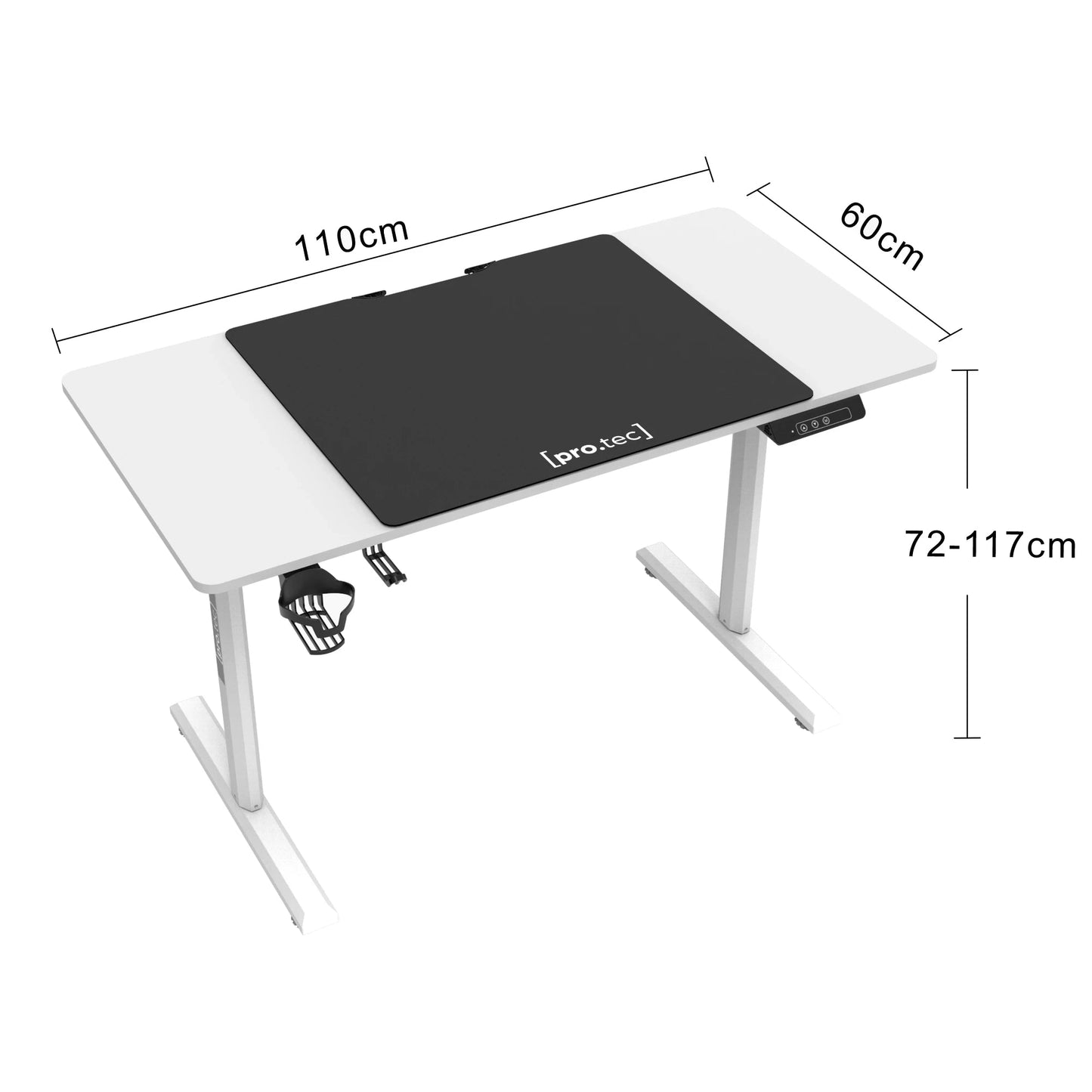 In And OutdoorMatch Bureau Giovanny - Zit Sta Bureau - Elektrisch Verstelbaar - Wit en Zwart - 110x60x72-117 cm Desk