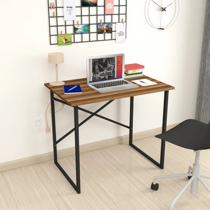 In And OutdoorMatch Bureau Jackson - 75x90x60 cm - Walnootkleurig - Spaanplaat en Metaal - Stabiel Stalen Frame - Modern Design Desk