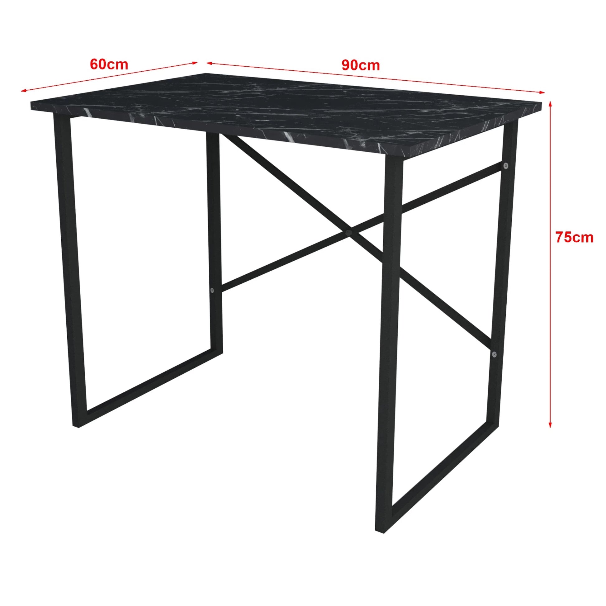 In And OutdoorMatch Bureau Mason - 75x90x60 cm - Marmer Zwart - Spaanplaat en Metaal - Stabiel Stalen Frame - Modern Design Desk