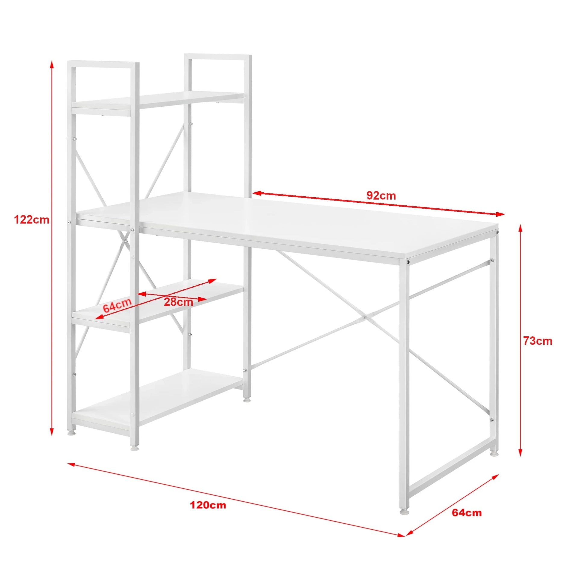 In And OutdoorMatch Bureau Nicole - Met 4 Planken - 120x64x122 cm - Wit - Spaanplaat en Staal - Stijlvol Design Desk