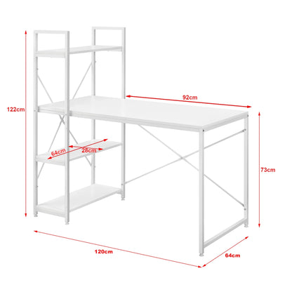 In And OutdoorMatch Bureau Nicole - Met 4 Planken - 120x64x122 cm - Wit - Spaanplaat en Staal - Stijlvol Design Desk