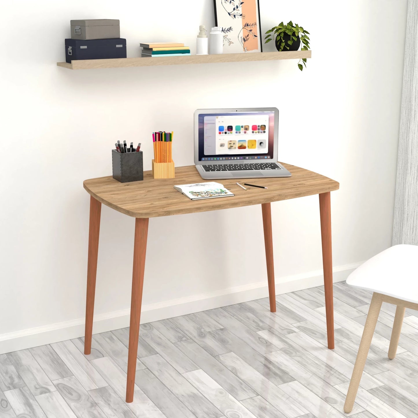 In And OutdoorMatch Bureau Pila - Laptoptafel - 70x90x60 cm - Eiken en Houtkleurig - Spaanplaat en Beukenhout - Stijlvol Design Desk