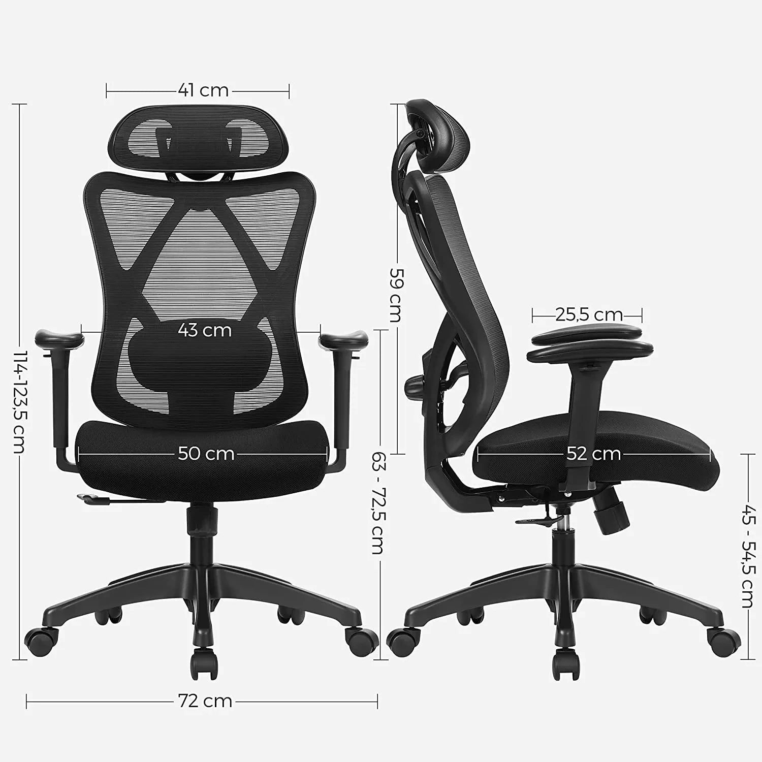 In And OutdoorMatch Bureaustoel Estelle - Ergonomische Bureaustoel - Computerstoel - Mesh Chair - Verstelbare Lendensteun - Hoofdsteun - Draagvermogen tot 150 kg - Hoogte Verstelbaar - Zwart Bureaustoel