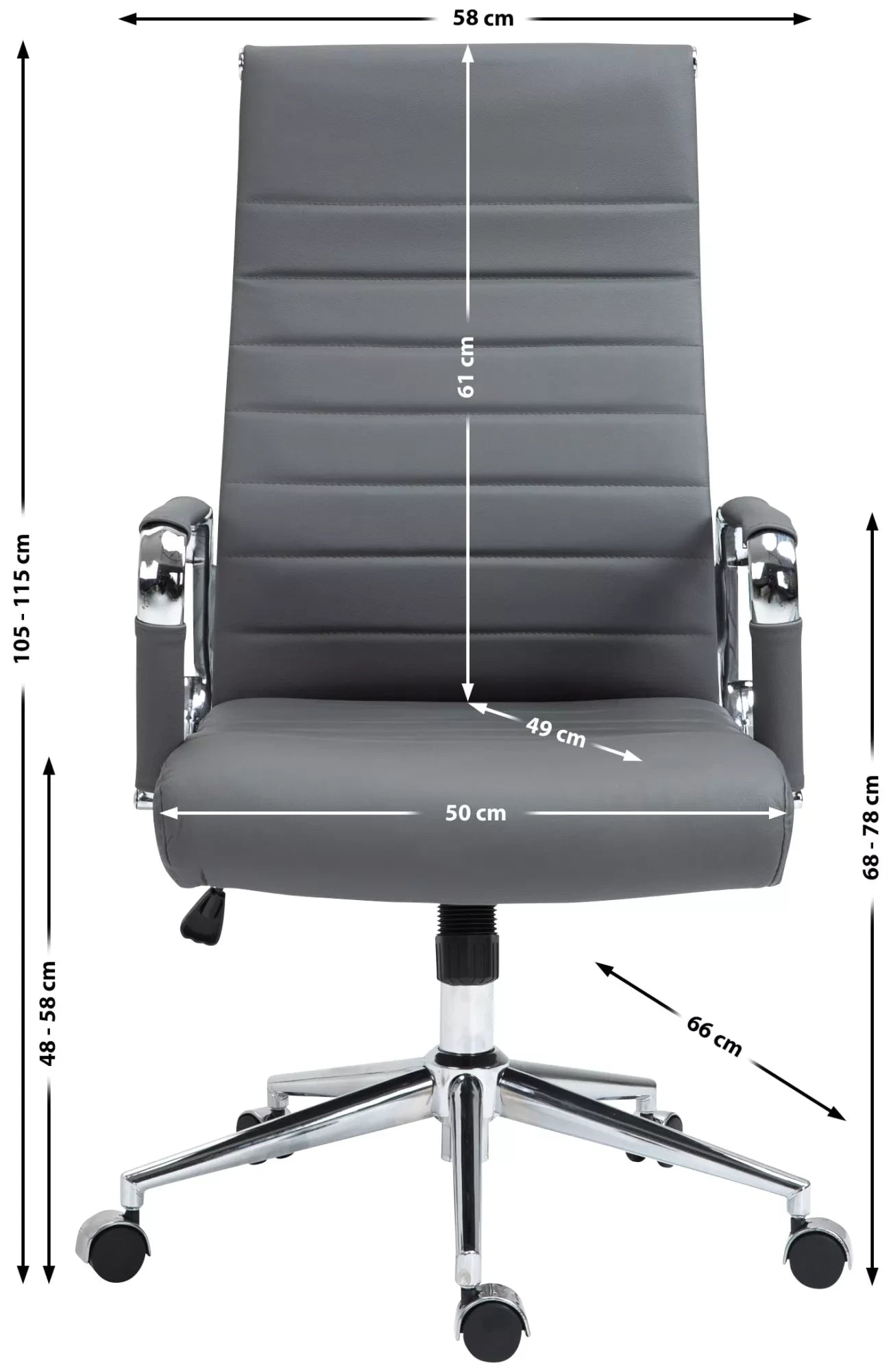 In And OutdoorMatch Bureaustoel Robert - Grijs - Ergonomisch - vergaderstoel - Hoogte Verstelbaar - Echt leer - 50x49x115cm Bureaustoel