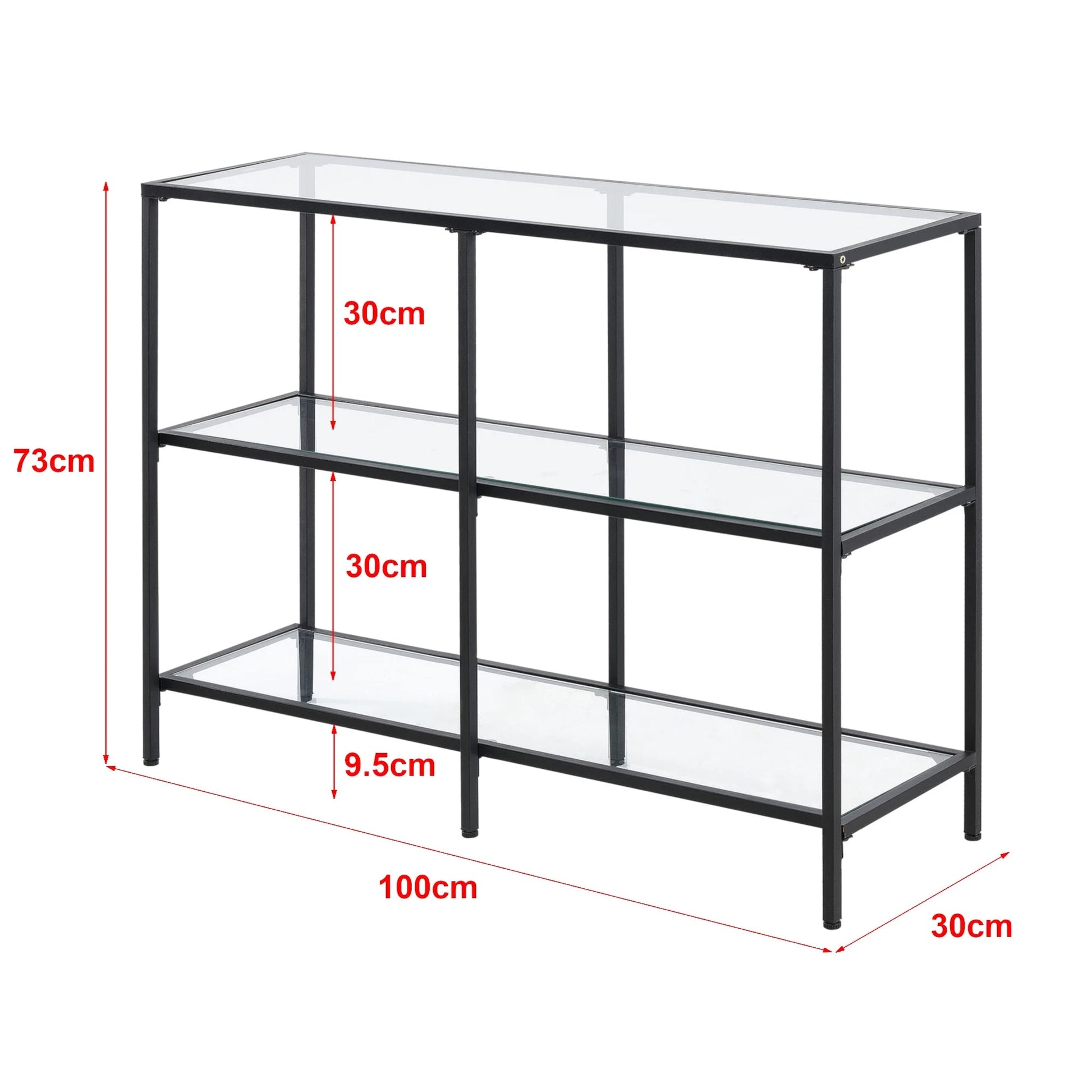 In And OutdoorMatch Consoletafel Berta - Bijzettafel - Staal en Glas - 100x30x73 cm - Zwart - Stijlvol design Consoletafel