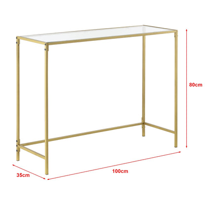 In And OutdoorMatch Consoletafel Christop - Wandtafel - Haltafel - Bijzettafel - Glas - 100x35x80 cm - Goud - Stijlvol design Consoletafel