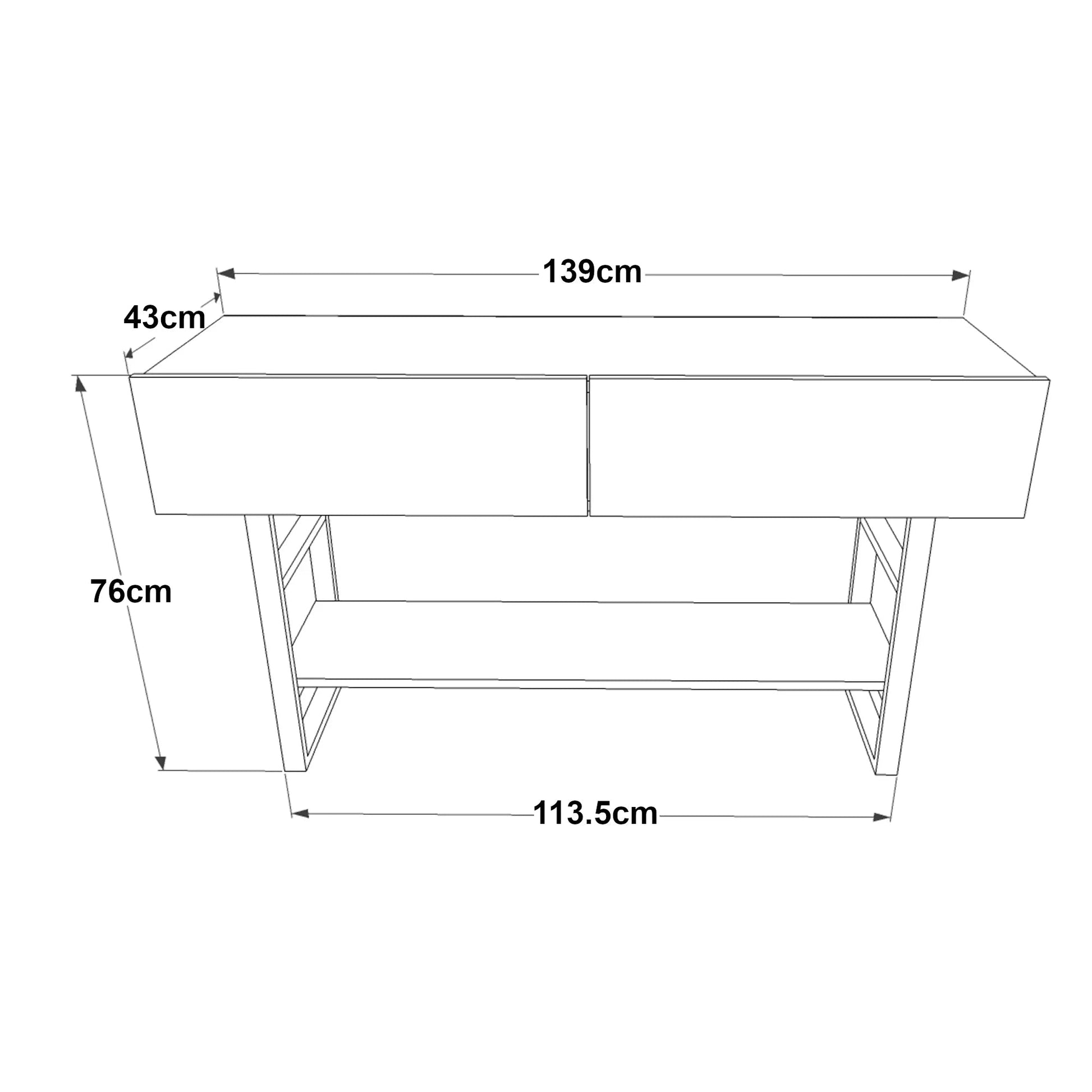 In And OutdoorMatch Consoletafel Filipo - Bijzettafel 139x43x76cm - Houtkleurig en Zwart - Decoratieve Bijzettafel Bijzetttafel