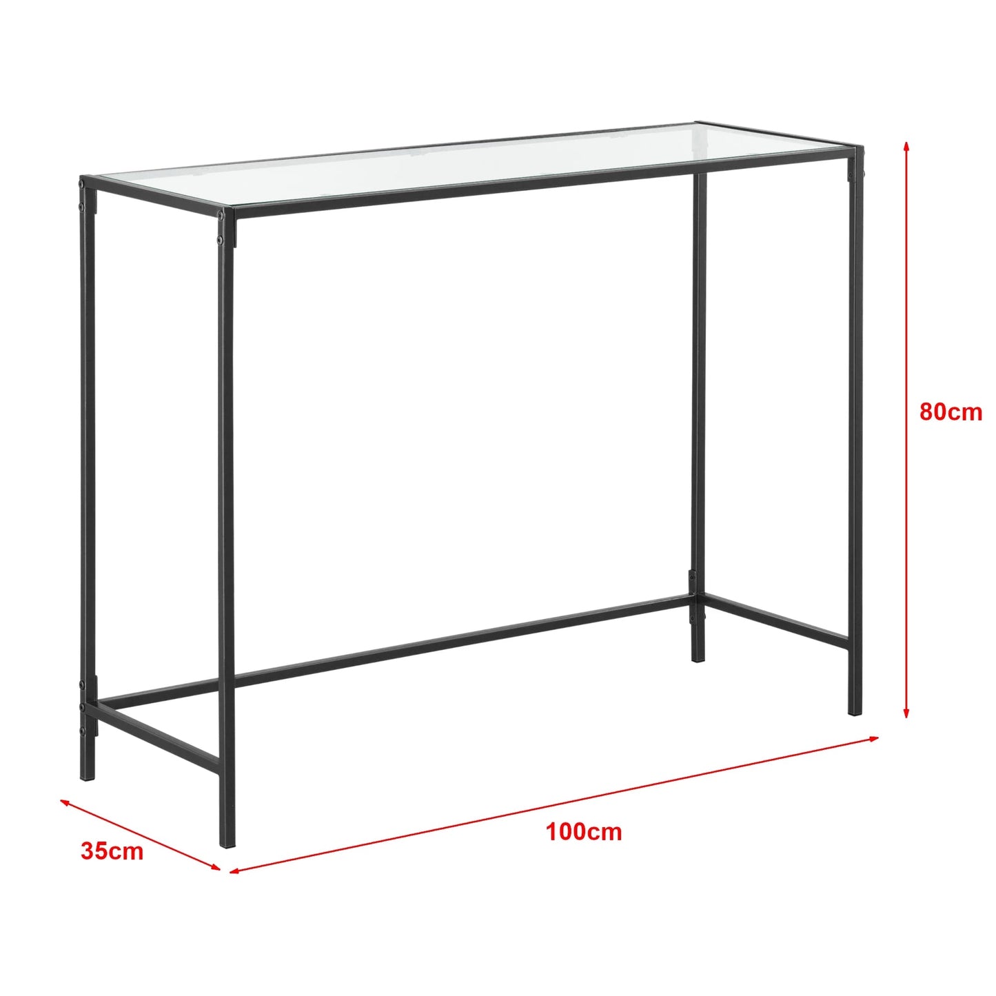 In And OutdoorMatch Consoletafel Hayley - Bijzettafel - Glas - 100x35x80 cm - Zwart - Stijlvol design Consoletafel