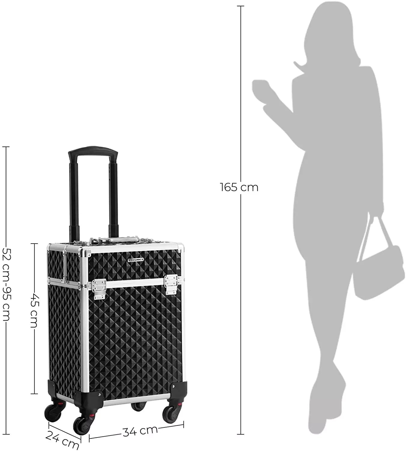 In And OutdoorMatch Cosmetic Case Alanna - Trolley - Make-up Case - Met Handvat - Met 4 Universele Wielen - 4 Uittrekbare Compartimenten - Voor Reizen - Zwart Make-up koffer