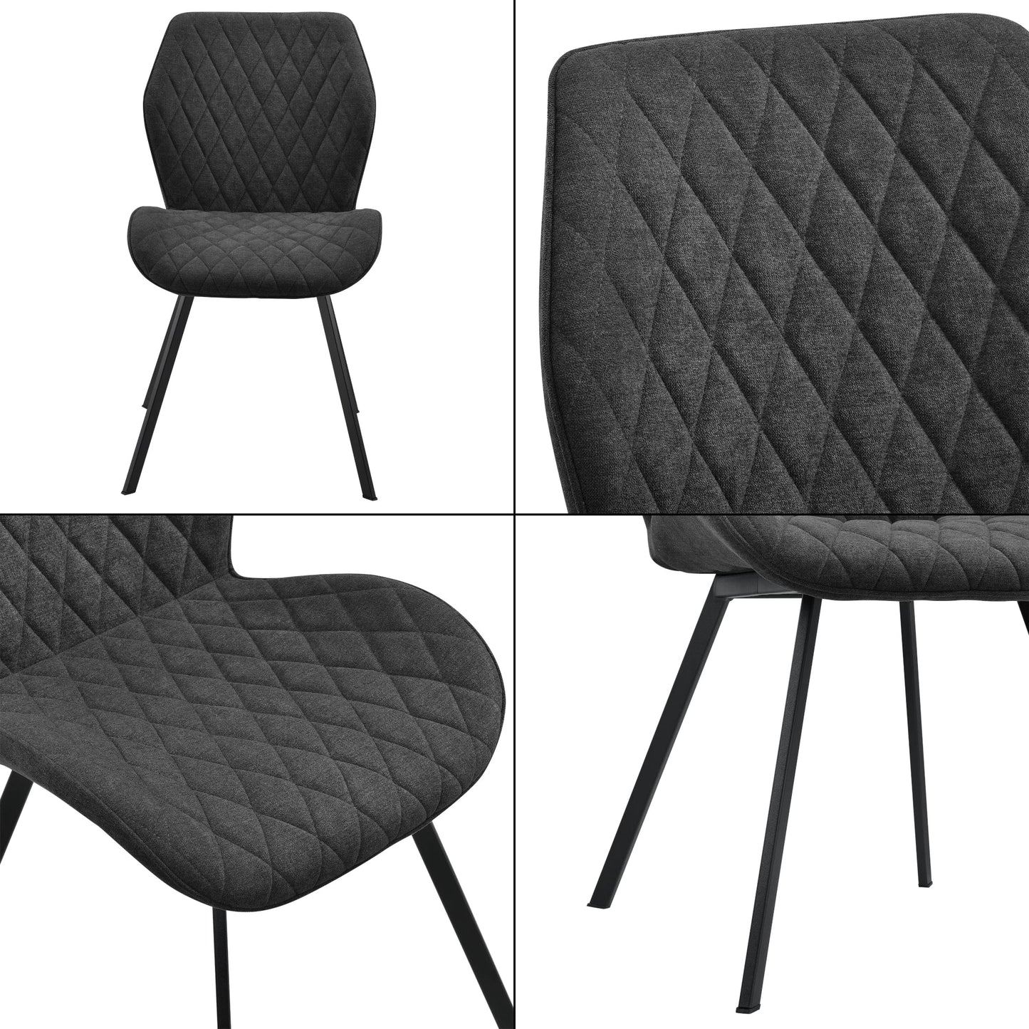 In And OutdoorMatch Eetkamerstoel Markus - Set van 2 - 89x51x64 cm - Donkergrijs - Metaal en Stof - Zitting Gestoffeerd - Luxe Design Eetkamerstoel