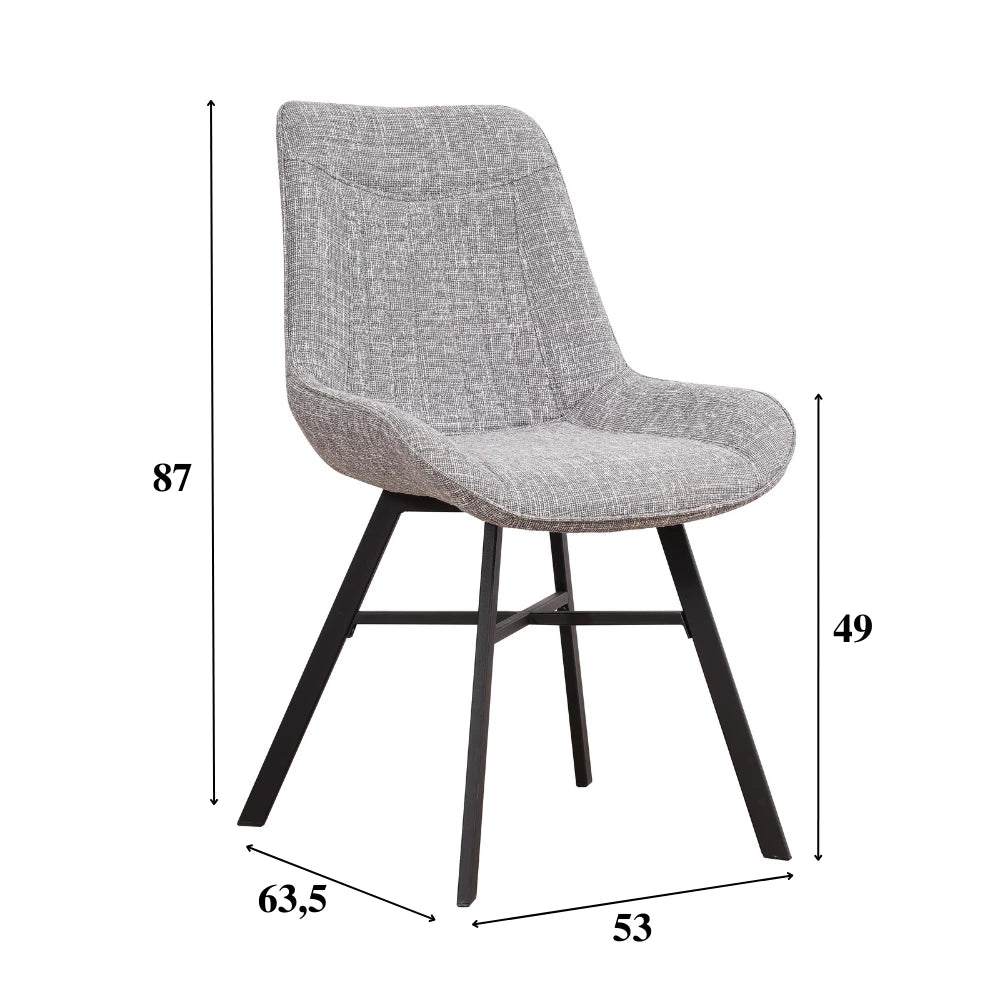 In And OutdoorMatch Eetkamerstoel Zico - Set van 1 - Zonder armleuning - Grijs chenille - Zithoogte 49cm Eetkamerstoel