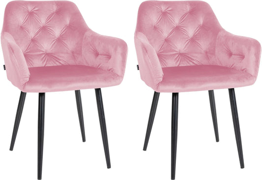 In And OutdoorMatch Eetkamerstoelen Alaya - Roze - Set van 2 - Fluweel - Hoogwaardige bekleding - Stijlvolle eetkamerstoelen - Luxe uitstraling Eetkamerstoel