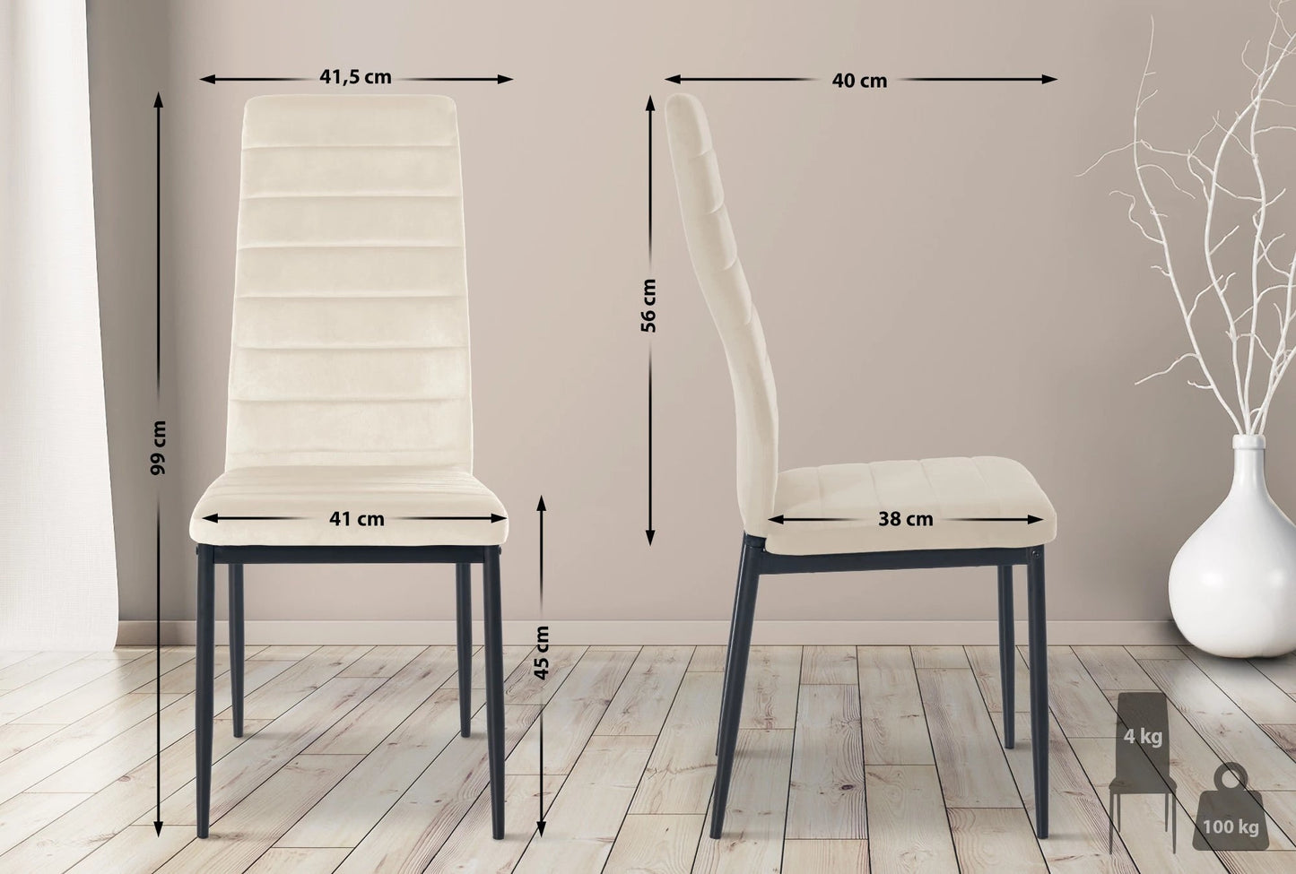 In And OutdoorMatch Eetkamerstoelen Hailie - Crème - Set van 4 - Fluweel - Hoogwaardige bekleding - Luxe eetkamerstoelen - Stijlvolle uitstraling Eetkamerstoel