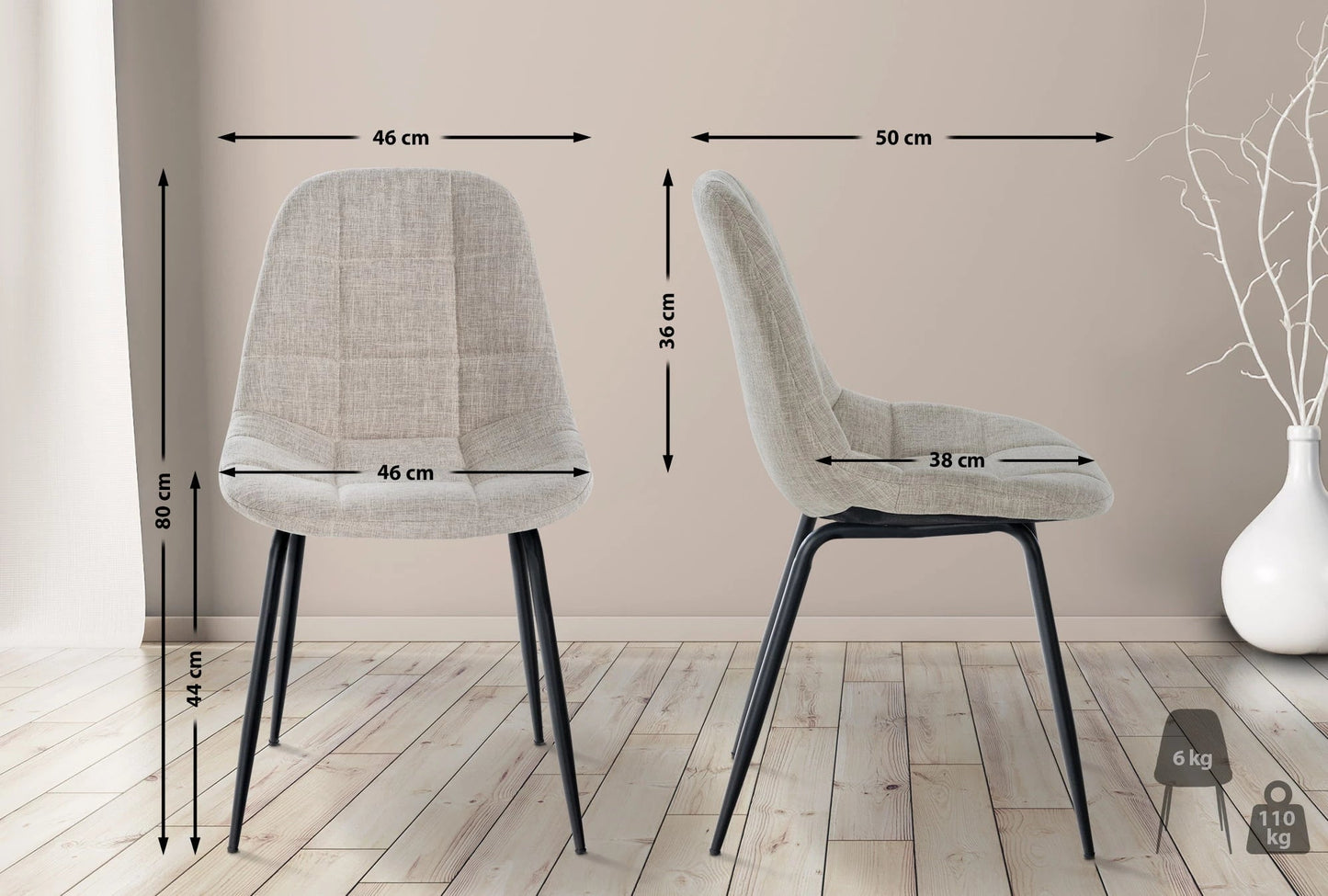 In And OutdoorMatch Eetkamerstoelen Kandace - Crème - Set van 2 - Stof - Hoge kwaliteit bekleding - Luxe eetkamerstoel - Stijlvolle uitstraling Eetkamerstoel