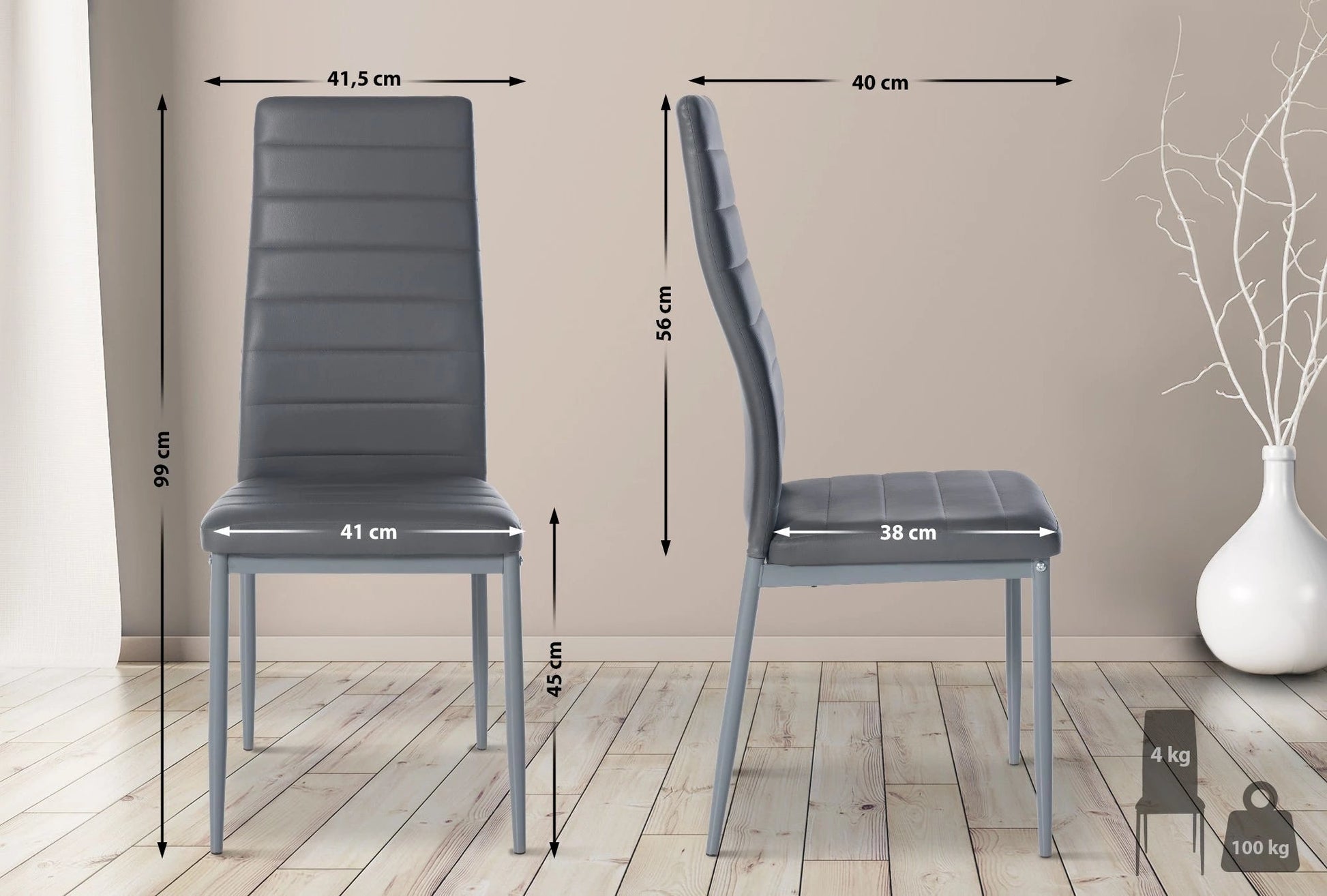 In And OutdoorMatch Eetkamerstoelen Karly - Grijs - Set van 6 - Kunstleer - Hoogwaardige bekleding - Luxe eetkamerstoelen - Stijlvolle uitstraling Eetkamerstoel