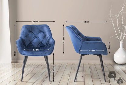 In And OutdoorMatch Eetkamerstoelen Meredith - Blauw - Set van 2 - Fluweel - Hoogwaardige bekleding - Luxe eetkamerstoel - Stijlvolle uitstraling Eetkamerstoel