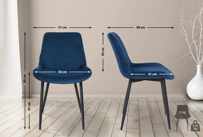 In And OutdoorMatch Eetkamerstoelen Noah - Blauw - Set van 2 - Fluweel - Hoge kwaliteit bekleding - Stijlvolle eetkamerstoelen - Luxe uitstraling Eetkamerstoel