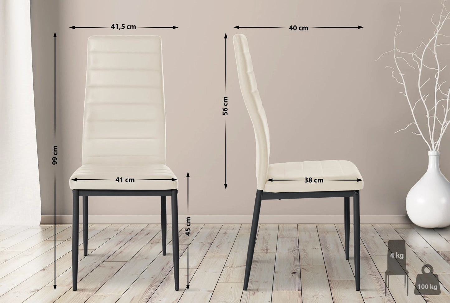 In And OutdoorMatch Eetkamerstoelen Sloan - Crème - Set van 4 - Kunstleer - Hoogwaardige bekleding - Luxe eetkamerstoelen - Stijlvolle uitstraling Eetkamerstoel