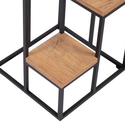 In And OutdoorMatch Elegante Plant Standaard Ivo - 67x34x34 cm - Zwart en Houtkleurig - Praktisch - 4 Planken Bijzetttafel