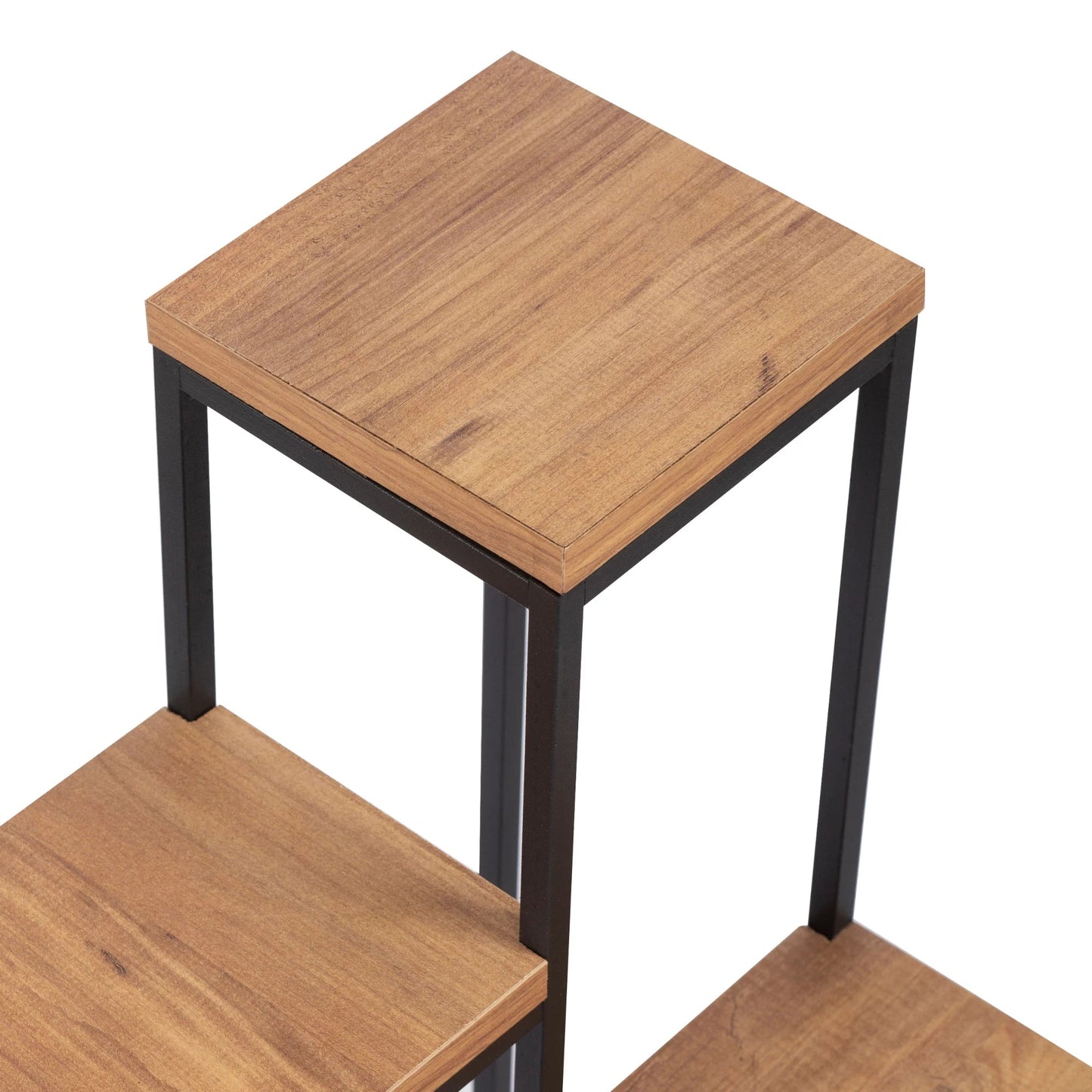 In And OutdoorMatch Elegante Plant Standaard Ivo - 67x34x34 cm - Zwart en Houtkleurig - Praktisch - 4 Planken Bijzetttafel