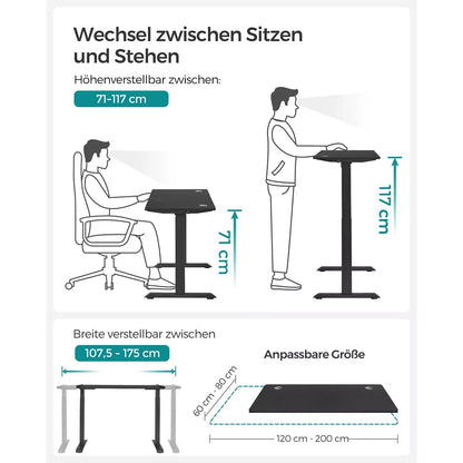 In And OutdoorMatch Elektrisch zit-sta bureau Nola - Geheugenfunctie met 4 hoogtes - Hoogte verstelbaar 71-117cm - Zwart - 120kg draagvermogen - 70x140cm Desk