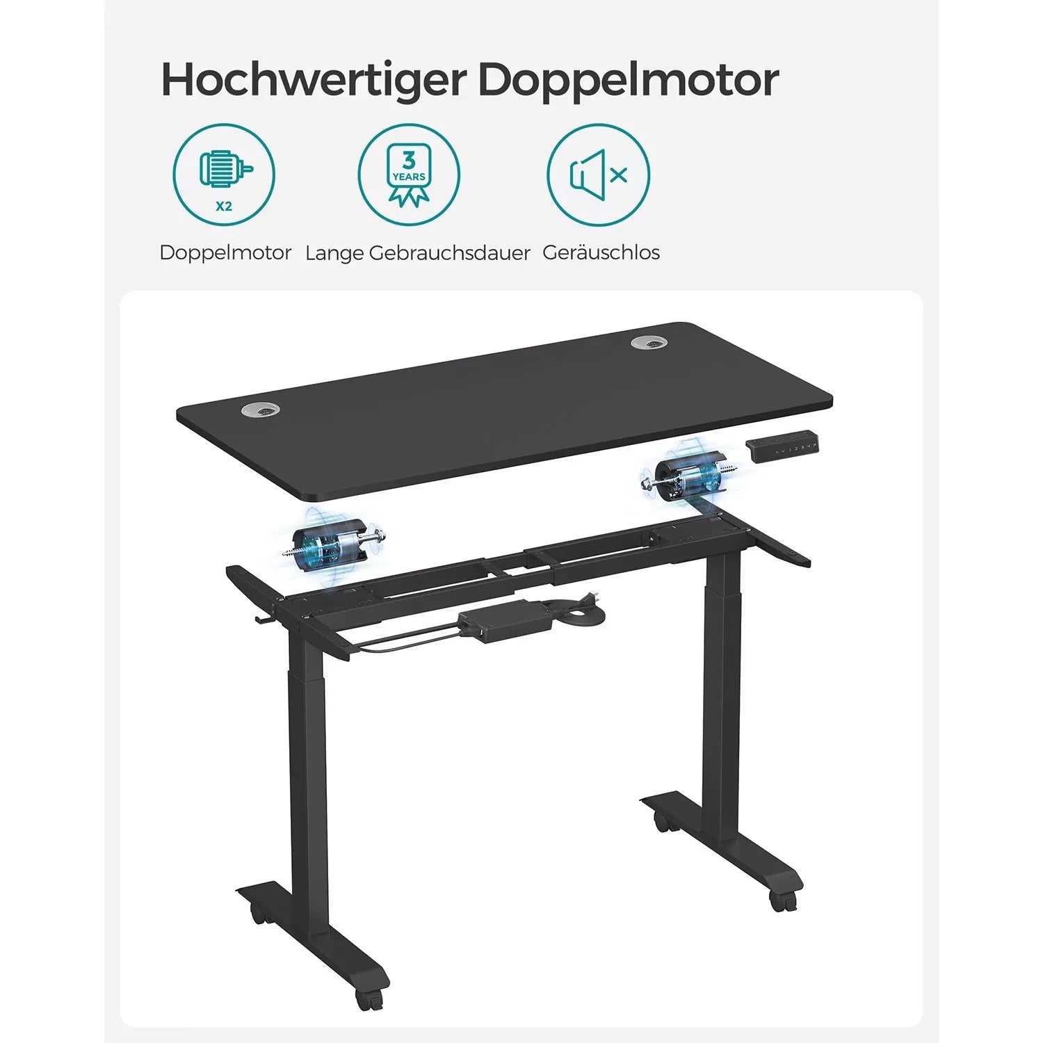 In And OutdoorMatch Elektrisch zit-sta bureau Nola - Geheugenfunctie met 4 hoogtes - Hoogte verstelbaar 71-117cm - Zwart - 120kg draagvermogen - 70x140cm Desk